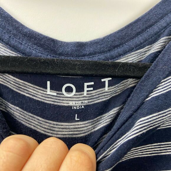 2/$30 LOFT Large Womens Blue Striped Frayed Sleeve Tee - Picture 5 of 9